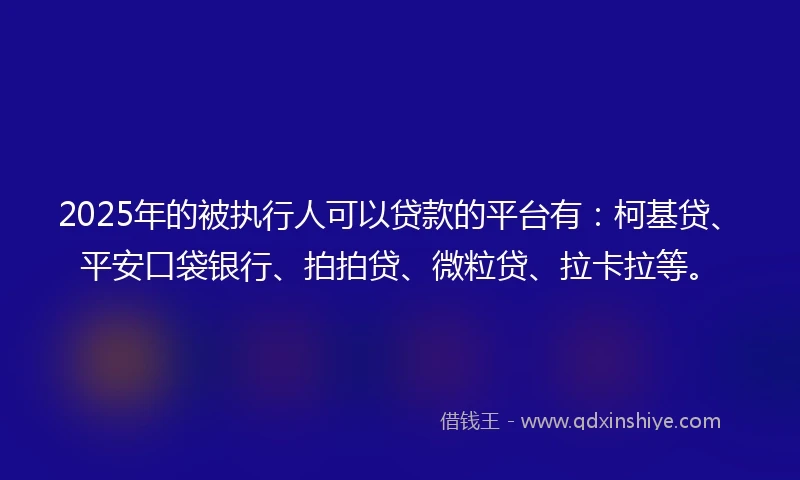 2025年的被执行人可以贷款的平台有：柯基贷、平安口袋银行、拍拍贷、微粒贷、拉卡拉等。