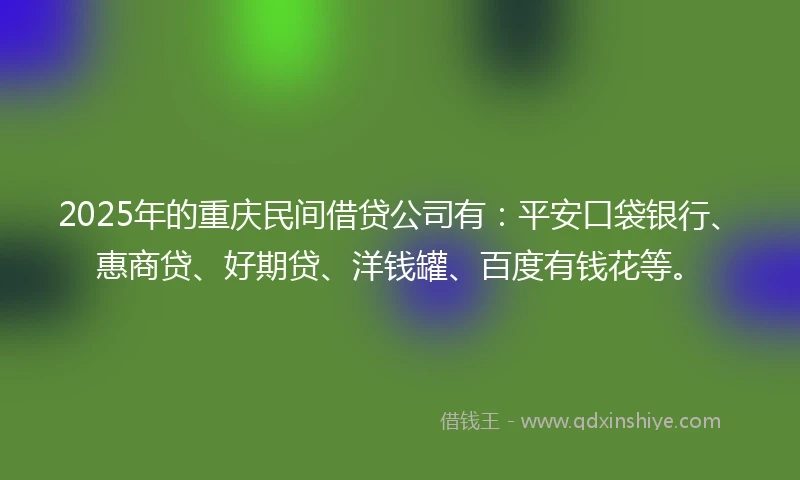 2025年的重庆民间借贷公司有：平安口袋银行、惠商贷、好期贷、洋钱罐、百度有钱花等。
