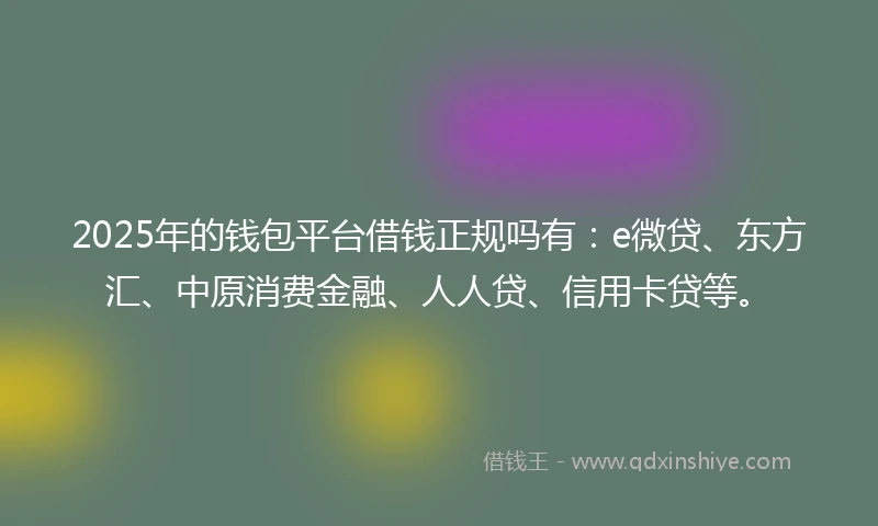 2025年的钱包平台借钱正规吗有：e微贷、东方汇、中原消费金融、人人贷、信用卡贷等。