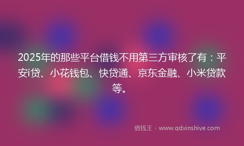 2025年的那些平台借钱不用第三方审核了有：平安i贷、小花钱包、快贷通、京东金融、小米贷款等。