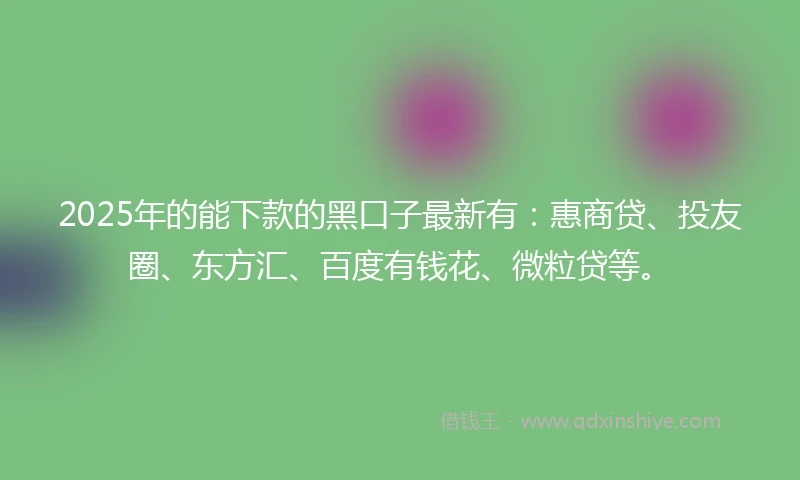 2025年的能下款的黑口子最新有：惠商贷、投友圈、东方汇、百度有钱花、微粒贷等。
