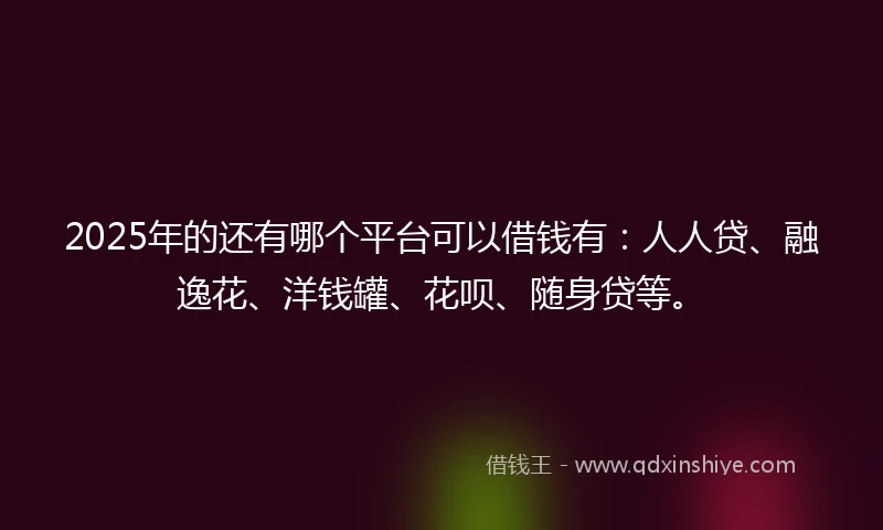 2025年的还有哪个平台可以借钱有：人人贷、融逸花、洋钱罐、花呗、随身贷等。