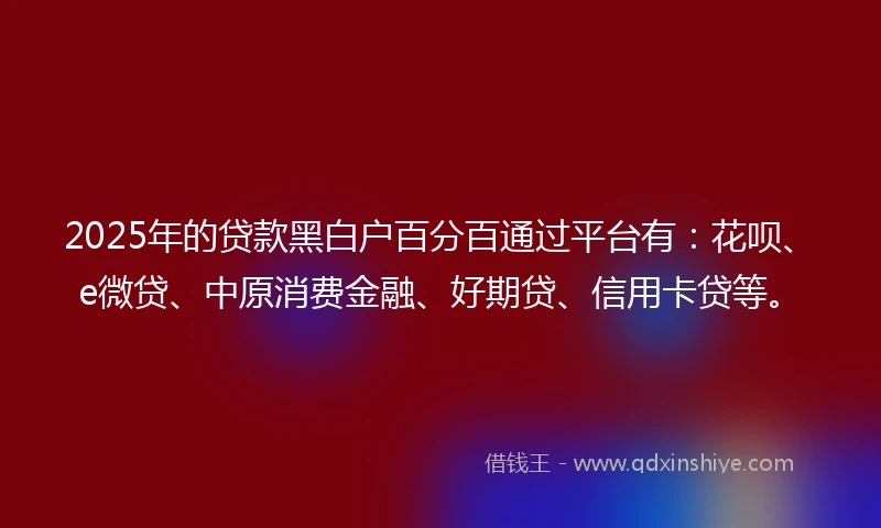 2025年的贷款黑白户百分百通过平台有:花呗、e微贷、中原消费金融、好期贷、信用卡贷等。