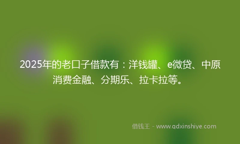 2025年的老口子借款有：洋钱罐、e微贷、中原消费金融、分期乐、拉卡拉等。