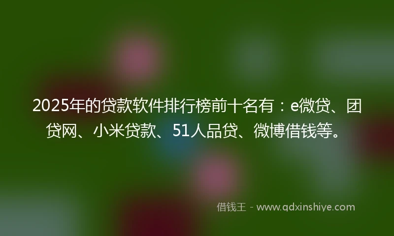 2025年的贷款软件排行榜前十名有：e微贷、团贷网、小米贷款、51人品贷、微博借钱等。