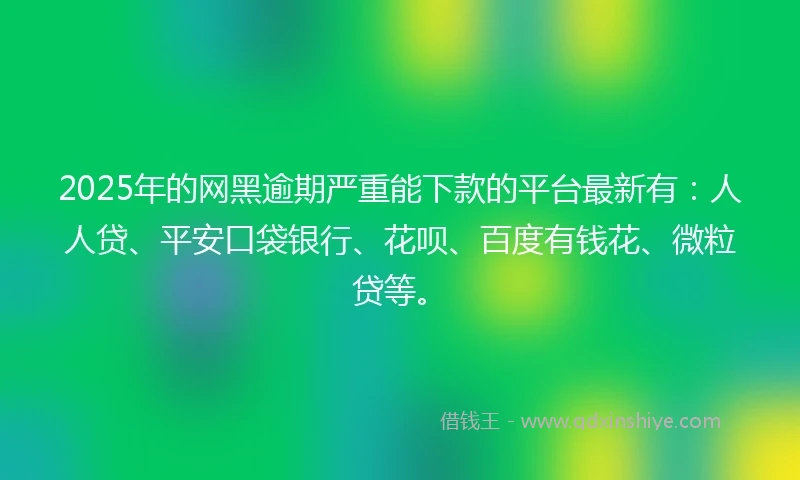 2025年的网黑逾期严重能下款的平台最新有：人人贷、平安口袋银行、花呗、百度有钱花、微粒贷等。