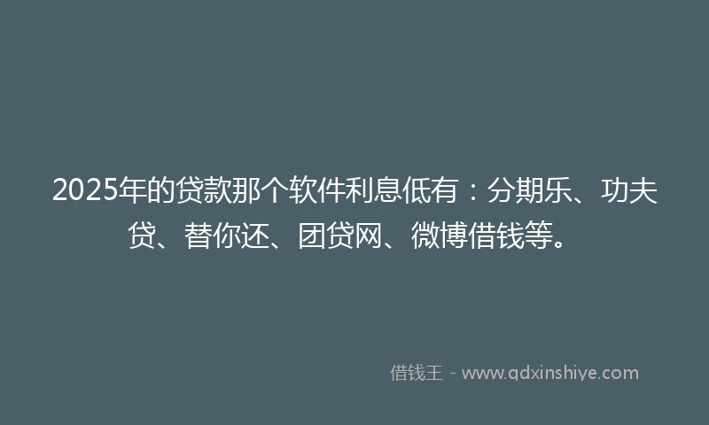 2025年的贷款那个软件利息低有：分期乐、功夫贷、替你还、团贷网、微博借钱等。