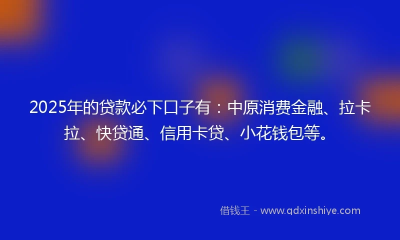 2025年的贷款必下口子有：中原消费金融、拉卡拉、快贷通、信用卡贷、小花钱包等。