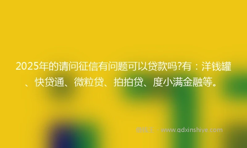 2025年的请问征信有问题可以贷款吗?有：洋钱罐、快贷通、微粒贷、拍拍贷、度小满金融等。