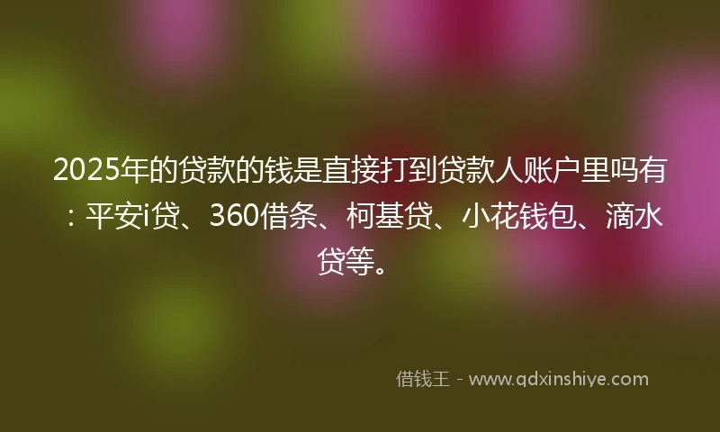 2025年的贷款的钱是直接打到贷款人账户里吗有:平安i贷、360借条、柯基贷、小花钱包、滴水贷等。