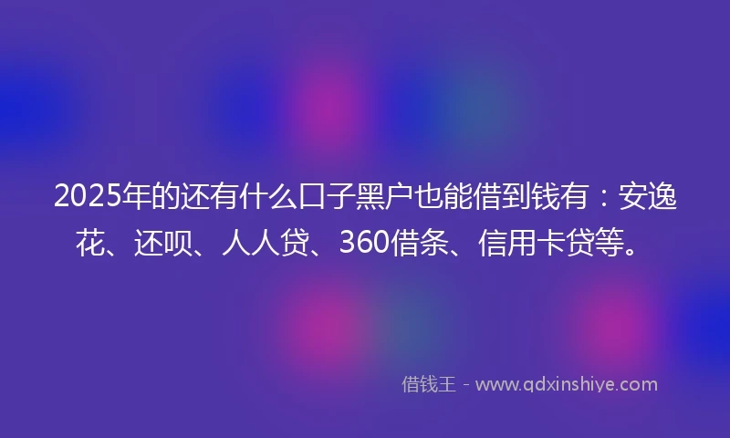 2025年的还有什么口子黑户也能借到钱有：安逸花、还呗、人人贷、360借条、信用卡贷等。