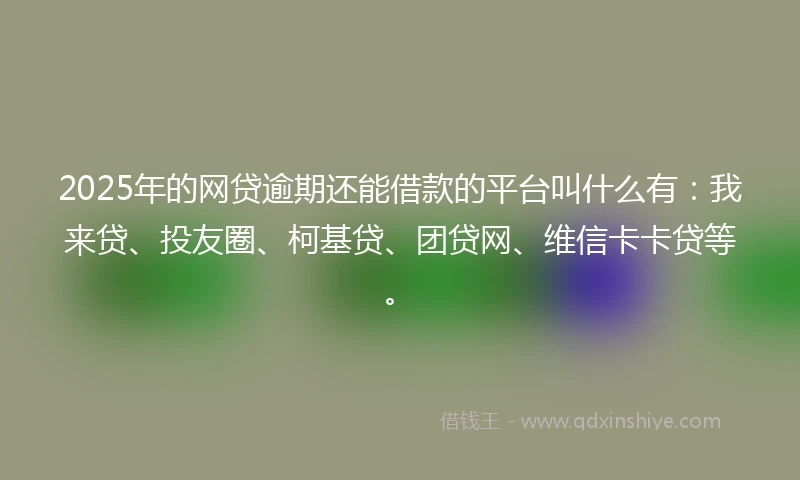 2025年的网贷逾期还能借款的平台叫什么有：我来贷、投友圈、柯基贷、团贷网、维信卡卡贷等。