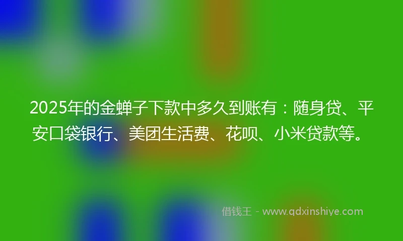 2025年的金蝉子下款中多久到账有：随身贷、平安口袋银行、美团生活费、花呗、小米贷款等。