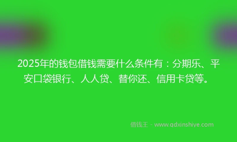 2025年的钱包借钱需要什么条件有：分期乐、平安口袋银行、人人贷、替你还、信用卡贷等。