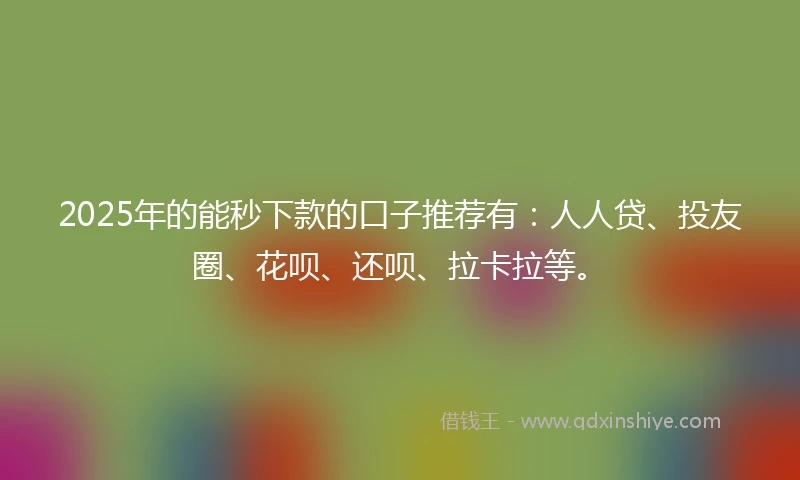 2025年的能秒下款的口子推荐有：人人贷、投友圈、花呗、还呗、拉卡拉等。