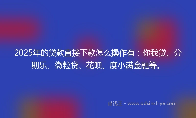 2025年的贷款直接下款怎么操作有：你我贷、分期乐、微粒贷、花呗、度小满金融等。