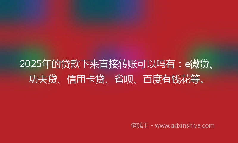 2025年的贷款下来直接转账可以吗有：e微贷、功夫贷、信用卡贷、省呗、百度有钱花等。