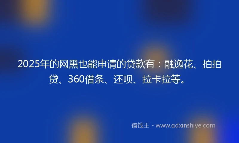 2025年的网黑也能申请的贷款有：融逸花、拍拍贷、360借条、还呗、拉卡拉等。