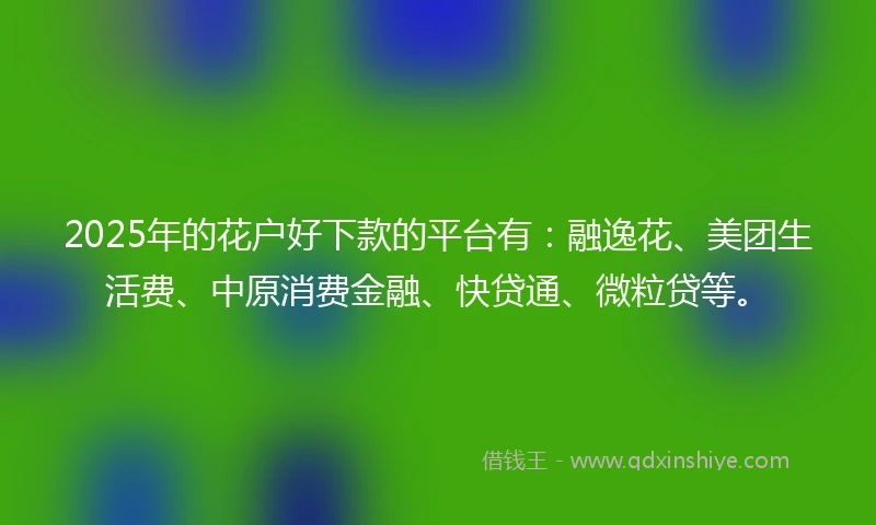 2025年的花户好下款的平台有：融逸花、美团生活费、中原消费金融、快贷通、微粒贷等。