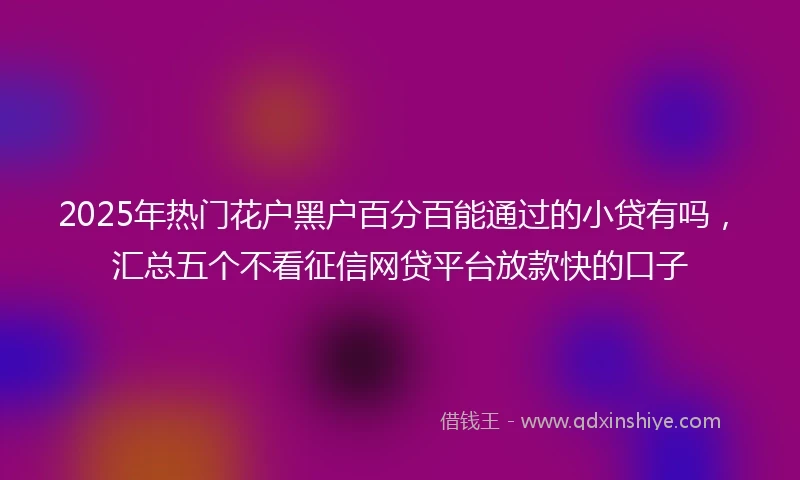2025年热门花户黑户百分百能通过的小贷有吗，汇总五个不看征信网贷平台放款快的口子