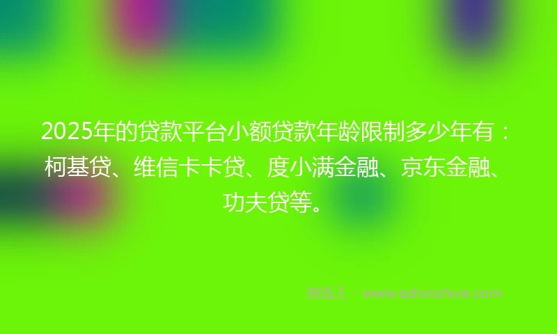 2025年的贷款平台小额贷款年龄限制多少年有：柯基贷、维信卡卡贷、度小满金融、京东金融、功夫贷等。