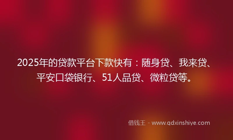 2025年的贷款平台下款快有：随身贷、我来贷、平安口袋银行、51人品贷、微粒贷等。