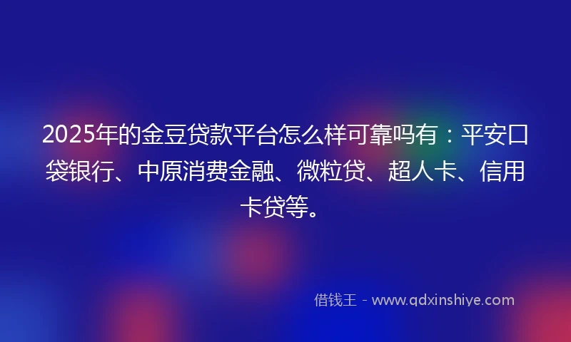 2025年的金豆贷款平台怎么样可靠吗有：平安口袋银行、中原消费金融、微粒贷、超人卡、信用卡贷等。