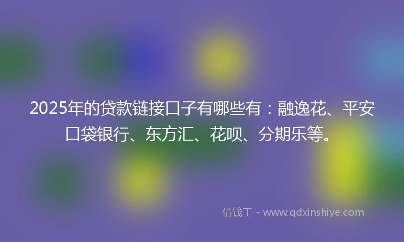 2025年的贷款链接口子有哪些有：融逸花、平安口袋银行、东方汇、花呗、分期乐等。