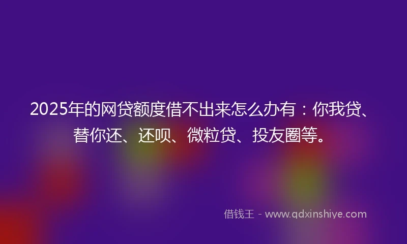 2025年的网贷额度借不出来怎么办有：你我贷、替你还、还呗、微粒贷、投友圈等。