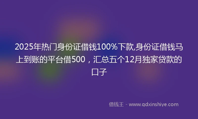 2025年热门身份证借钱100%下款,身份证借钱马上到账的平台借500，汇总五个12月独家贷款的口子