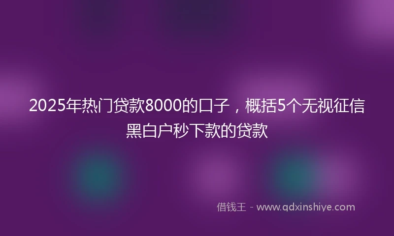2025年热门贷款8000的口子，概括5个无视征信黑白户秒下款的贷款
