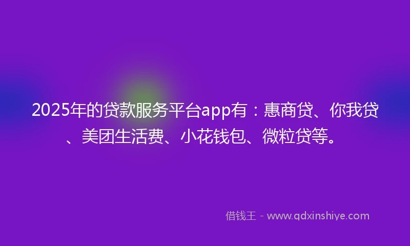 2025年的贷款服务平台app有：惠商贷、你我贷、美团生活费、小花钱包、微粒贷等。