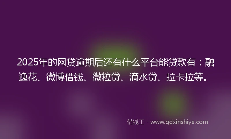 2025年的网贷逾期后还有什么平台能贷款有：融逸花、微博借钱、微粒贷、滴水贷、拉卡拉等。