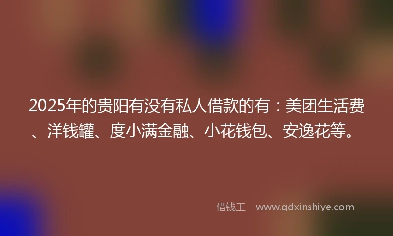 2025年的贵阳有没有私人借款的有：美团生活费、洋钱罐、度小满金融、小花钱包、安逸花等。