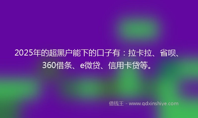 2025年的超黑户能下的口子有：拉卡拉、省呗、360借条、e微贷、信用卡贷等。