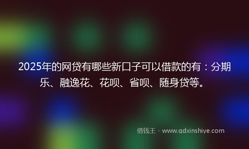 2025年的网贷有哪些新口子可以借款的有：分期乐、融逸花、花呗、省呗、随身贷等。