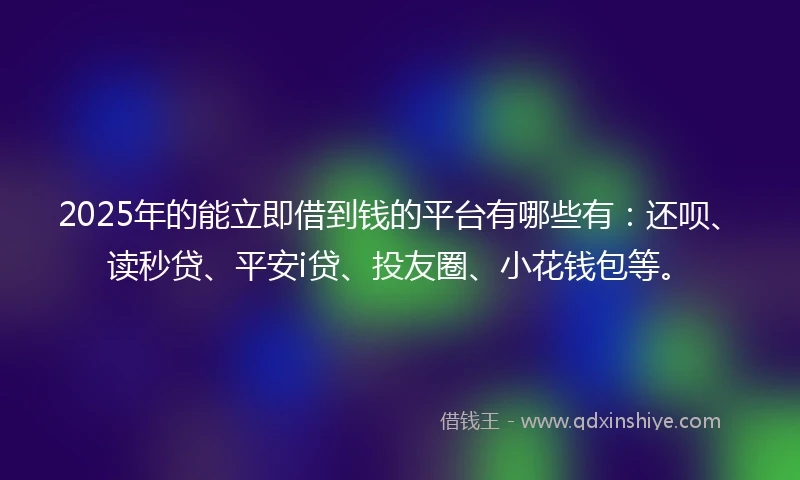 2025年的能立即借到钱的平台有哪些有：还呗、读秒贷、平安i贷、投友圈、小花钱包等。