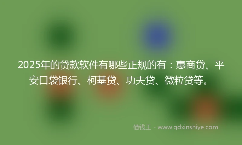 2025年的贷款软件有哪些正规的有：惠商贷、平安口袋银行、柯基贷、功夫贷、微粒贷等。