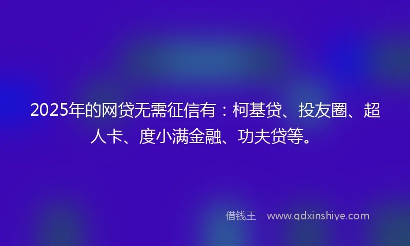 2025年的网贷无需征信有：柯基贷、投友圈、超人卡、度小满金融、功夫贷等。