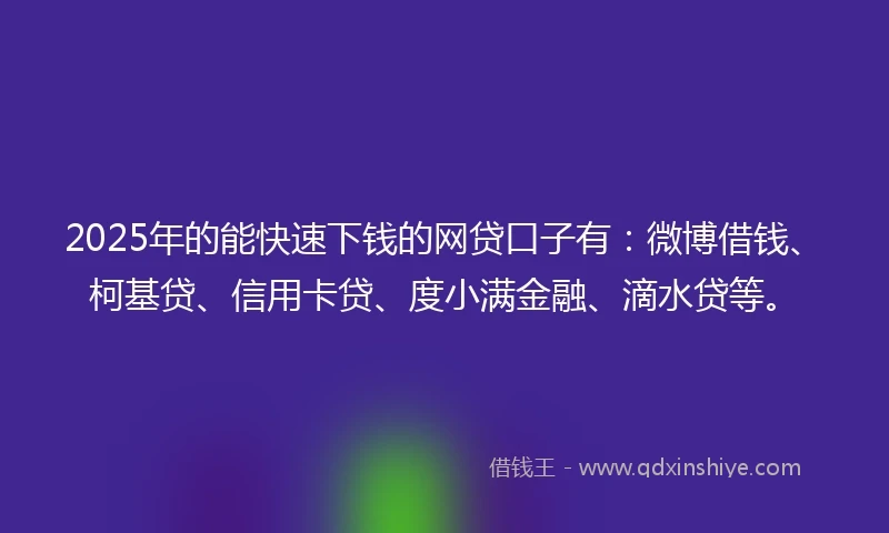 2025年的能快速下钱的网贷口子有：微博借钱、柯基贷、信用卡贷、度小满金融、滴水贷等。