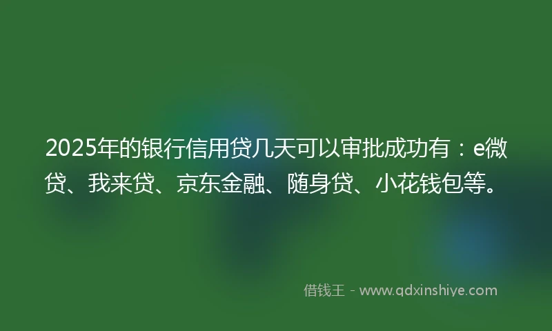 2025年的银行信用贷几天可以审批成功有：e微贷、我来贷、京东金融、随身贷、小花钱包等。