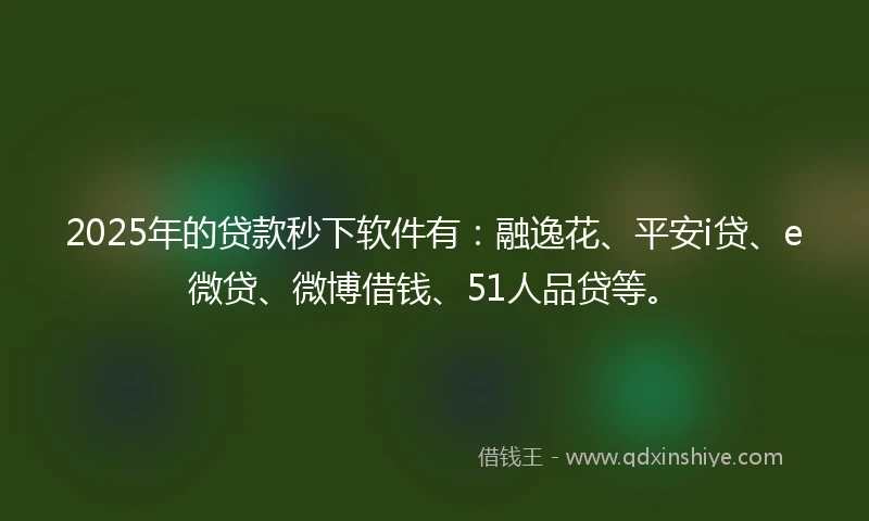 2025年的贷款秒下软件有：融逸花、平安i贷、e微贷、微博借钱、51人品贷等。