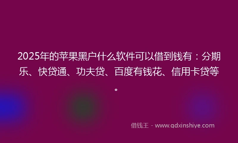 2025年的苹果黑户什么软件可以借到钱有：分期乐、快贷通、功夫贷、百度有钱花、信用卡贷等。