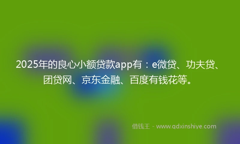 2025年的良心小额贷款app有：e微贷、功夫贷、团贷网、京东金融、百度有钱花等。