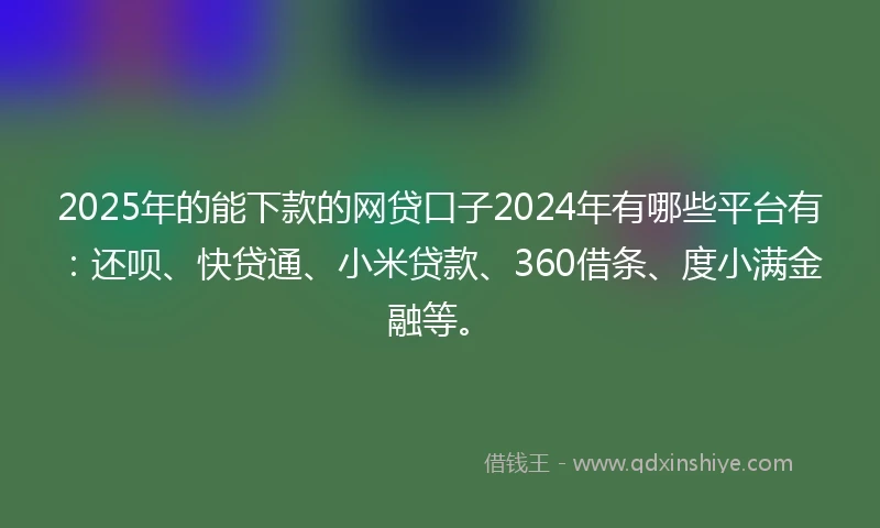 2025年的能下款的网贷口子2024年有哪些平台有：还呗、快贷通、小米贷款、360借条、度小满金融等。