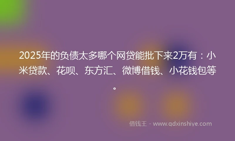 2025年的负债太多哪个网贷能批下来2万有：小米贷款、花呗、东方汇、微博借钱、小花钱包等。