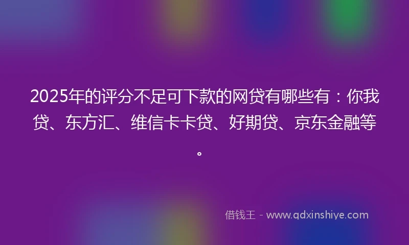 2025年的评分不足可下款的网贷有哪些有：你我贷、东方汇、维信卡卡贷、好期贷、京东金融等。
