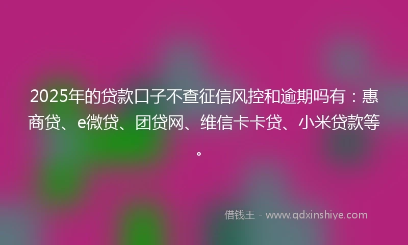 2025年的贷款口子不查征信风控和逾期吗有：惠商贷、e微贷、团贷网、维信卡卡贷、小米贷款等。