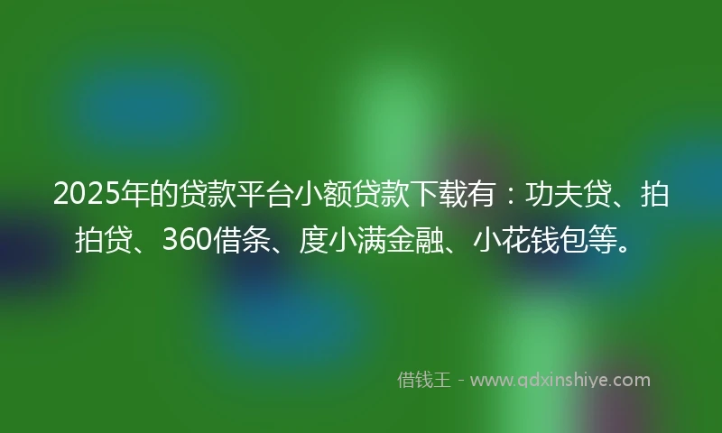 2025年的贷款平台小额贷款下载有：功夫贷、拍拍贷、360借条、度小满金融、小花钱包等。