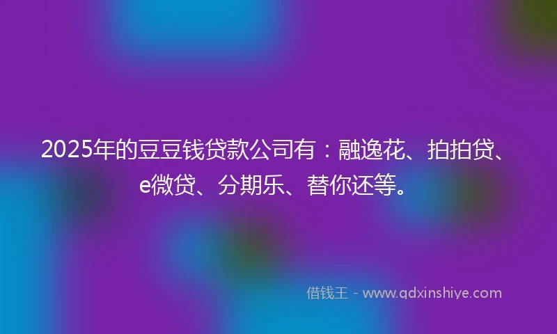 2025年的豆豆钱贷款公司有：融逸花、拍拍贷、e微贷、分期乐、替你还等。